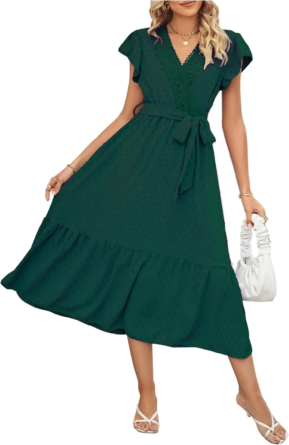 Women's Dress V-Neck lace Polka dot Long Skirt