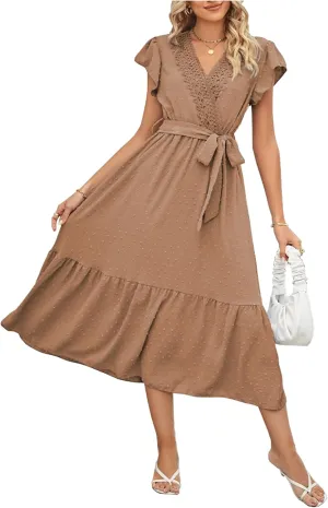 Women's Dress V-Neck lace Polka dot Long Skirt