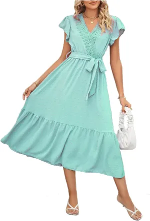 Women's Dress V-Neck lace Polka dot Long Skirt