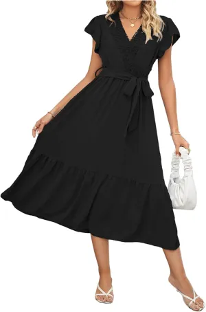 Women's Dress V-Neck lace Polka dot Long Skirt