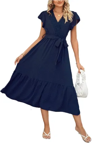 Women's Dress V-Neck lace Polka dot Long Skirt