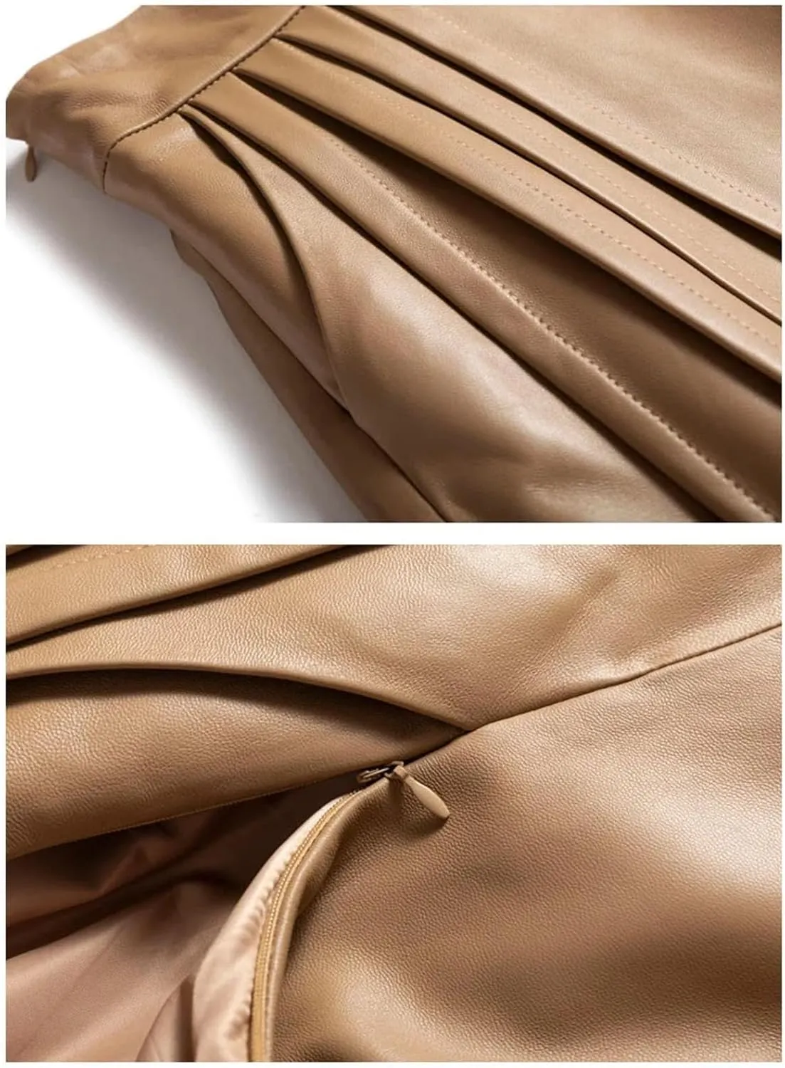 Womens Folded Sheepskin Leather Skirt Winter High-End Heartthrob Midi Pleated Italian