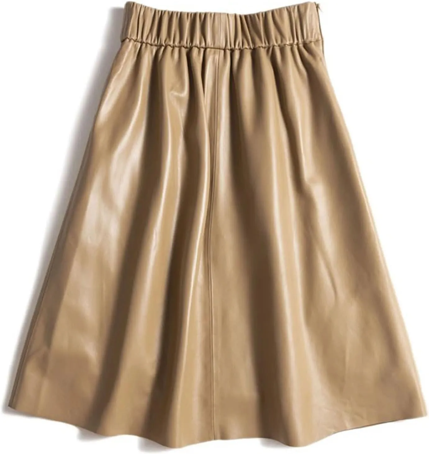 Womens Folded Sheepskin Leather Skirt Winter High-End Heartthrob Midi Pleated Italian