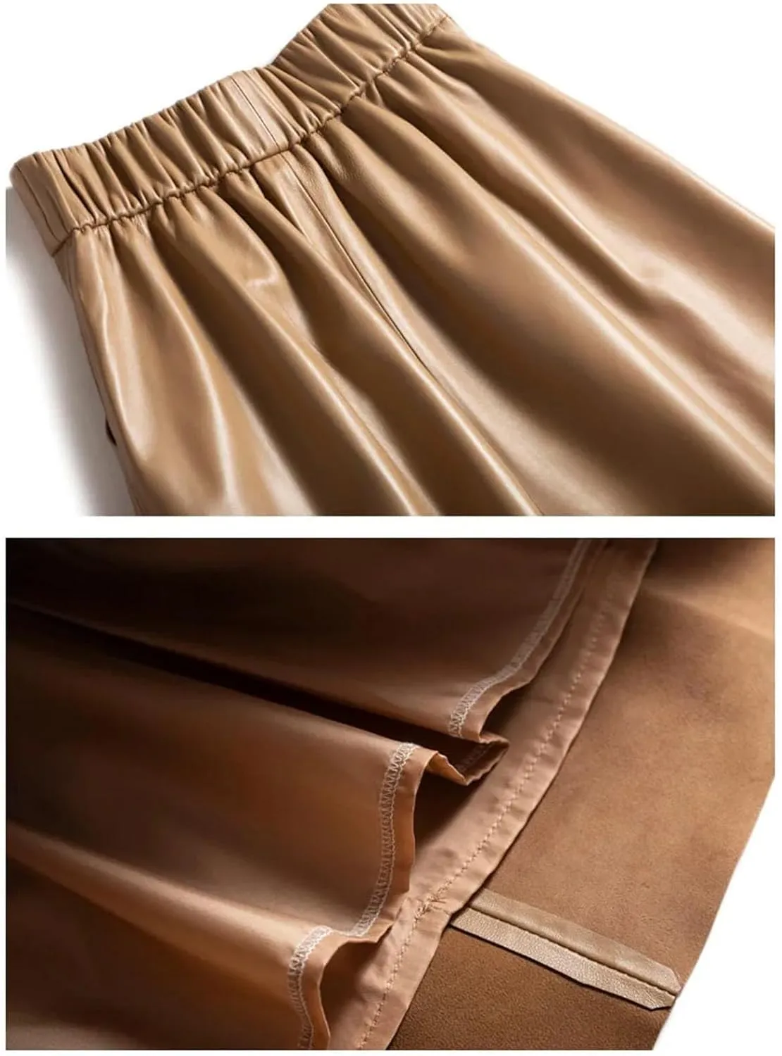 Womens Folded Sheepskin Leather Skirt Winter High-End Heartthrob Midi Pleated Italian