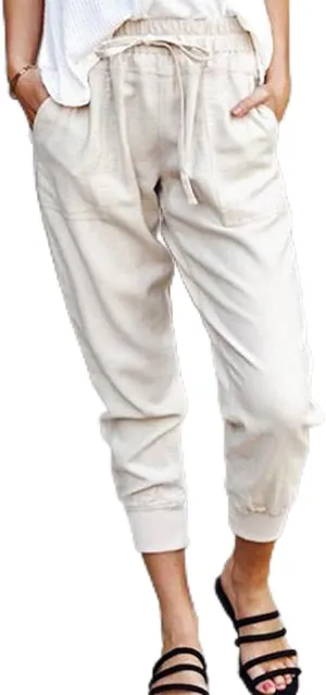 Women's Harem Pants High Waist Boho Trousers with Pockets Summer Casual Cropped Tapered Lightweight Beach Outfits