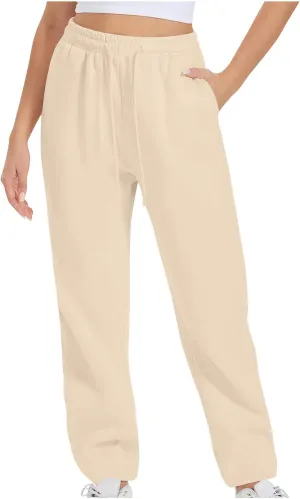 Womens High Waisted Drawstring Waist Wide Leg Sweatpants with Pockets Yoga Workout Casual Athletic Trousers Pants