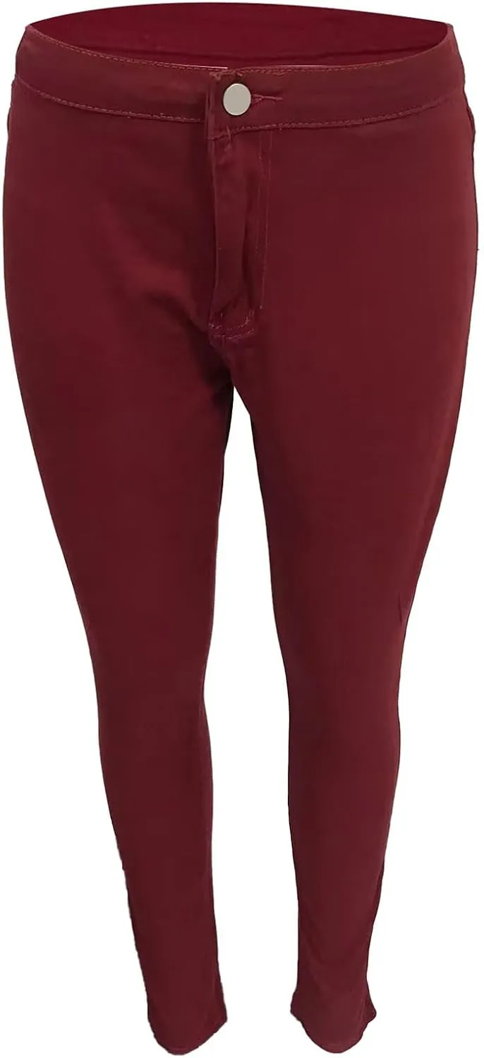 Women's Jeggings with Pockets, Skinny Fit Denim Look, High Waisted Stretchy Pull On Pants, Full-Length & Capri