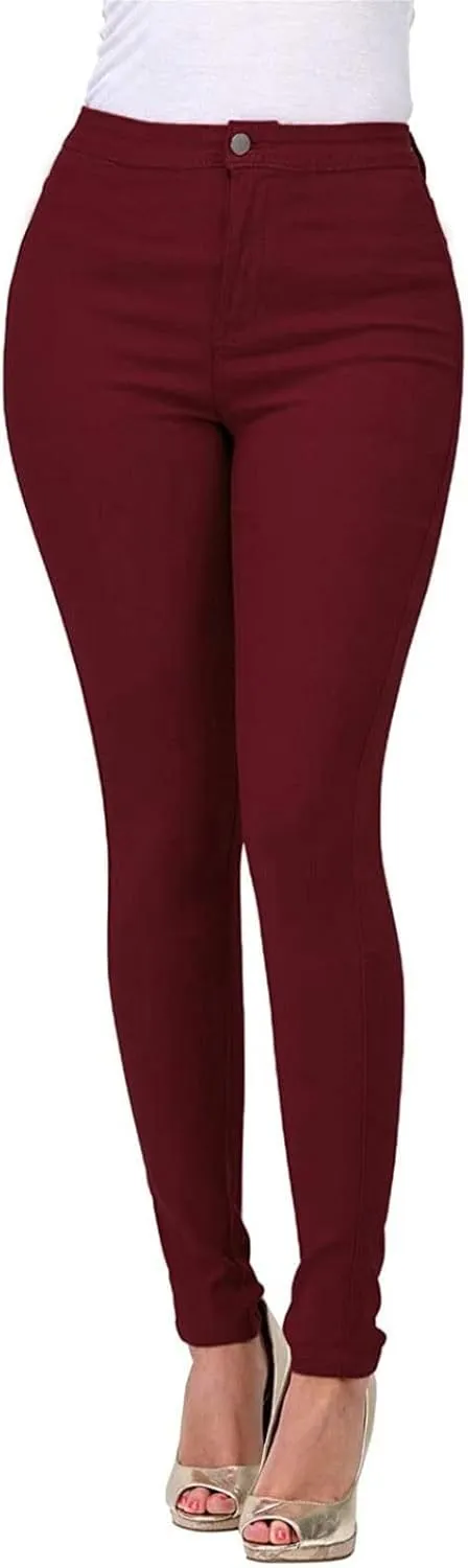 Women's Jeggings with Pockets, Skinny Fit Denim Look, High Waisted Stretchy Pull On Pants, Full-Length & Capri