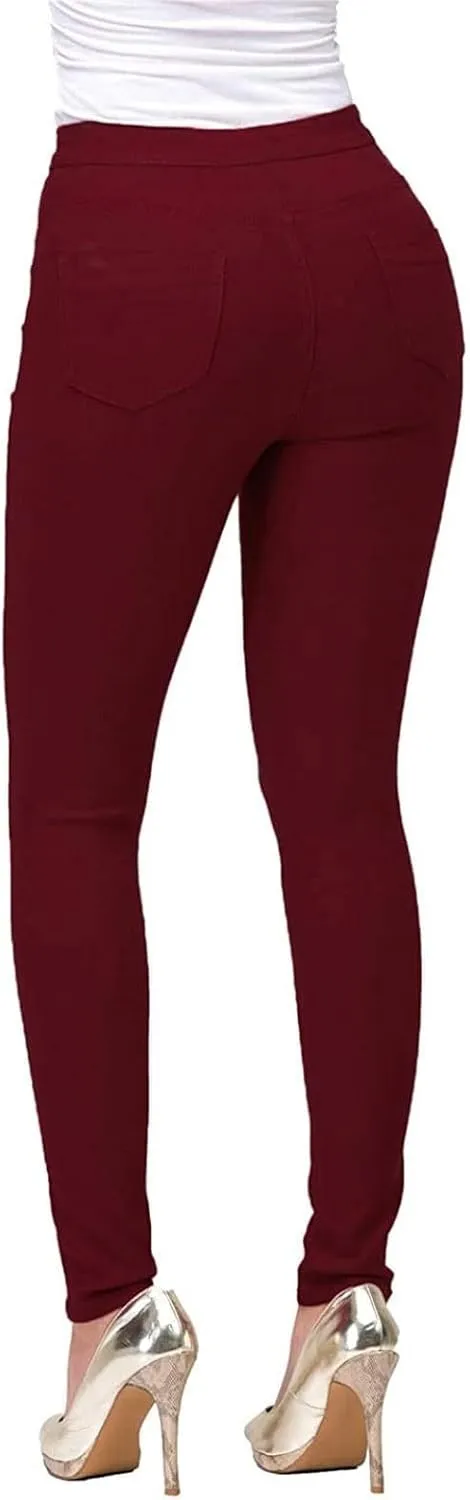 Women's Jeggings with Pockets, Skinny Fit Denim Look, High Waisted Stretchy Pull On Pants, Full-Length & Capri