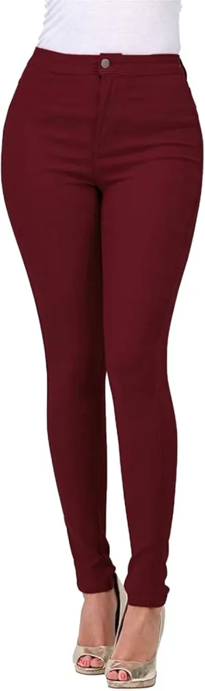 Women's Jeggings with Pockets, Skinny Fit Denim Look, High Waisted Stretchy Pull On Pants, Full-Length & Capri