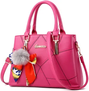 Womens Leather Handbags Purses Top-handle Totes Satchel Shoulder Bag for Ladies With Pompon and Bowknot White