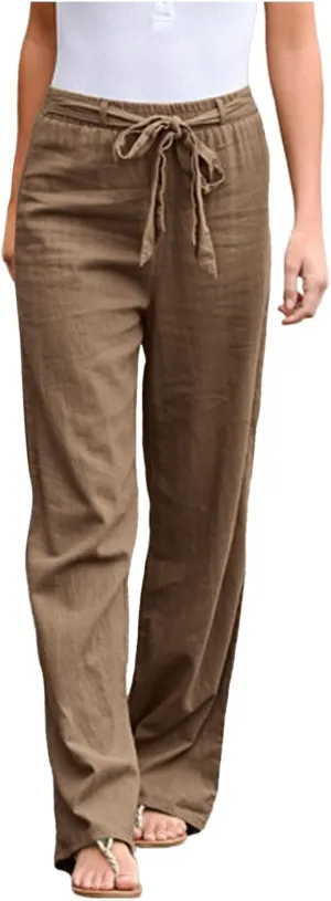 Women's Linen Blend Summer Letter Patched Pants Low Waist Straight Plus Size Trouser Travel