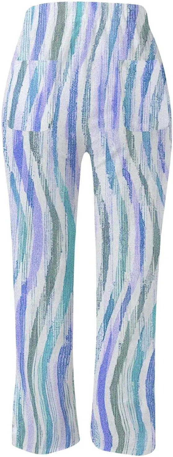 Women's Linen Blend Summer Lightweigt Palazzo Lounge Pants Elastic Waisted Bootcut Slim Fit Trousers Business Work
