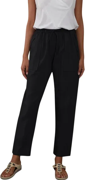 Womens Linen Blend Summer Print Pant Trousers Low Waist Ankle Length Loose Fit Trouser Office