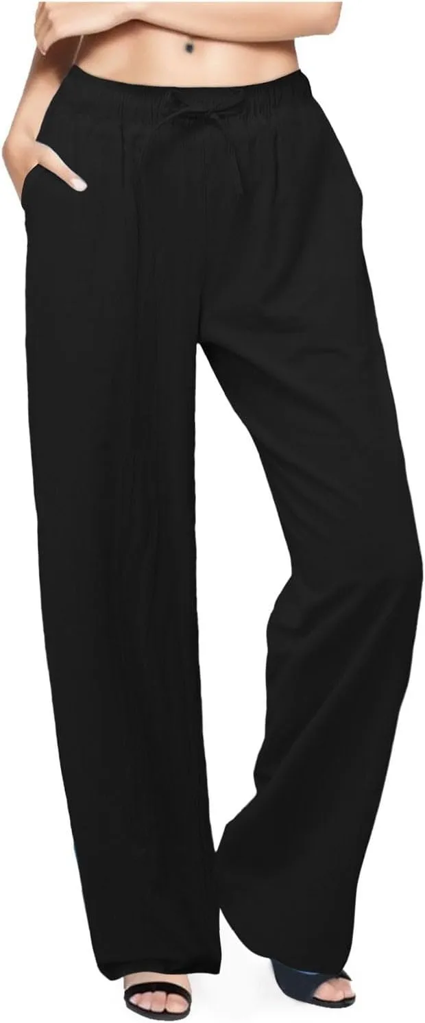 Women's Linen Blend Summer Y2K Streetwear Pant Trousers Elastic Waist Lounge Pants Slim Fit Pants Travel