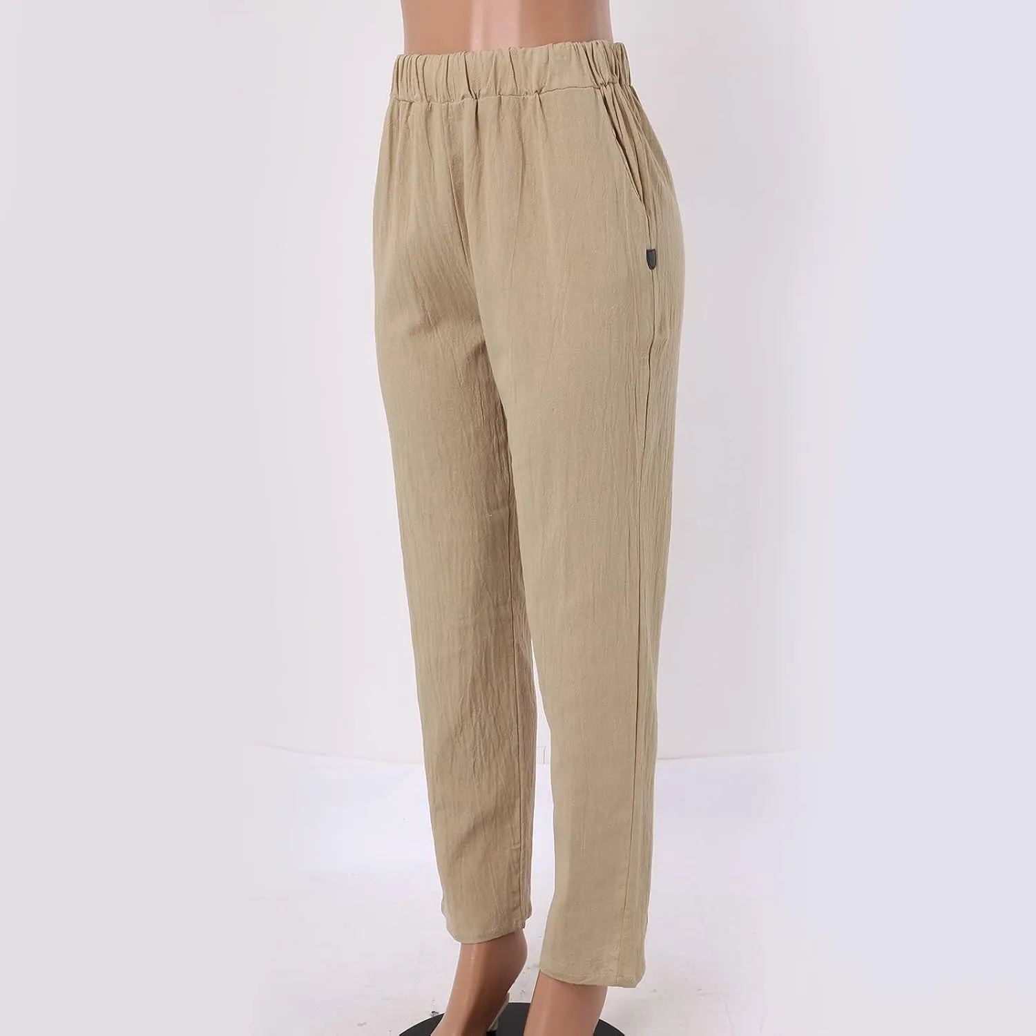 Womens Linen Blend Summer Y2K Streetwear Pants Elastic Waisted Baggy Stretchy Plus Size Trousers Beach