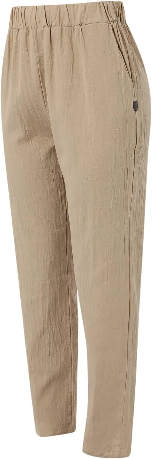 Womens Linen Blend Summer Y2K Streetwear Pants Elastic Waisted Baggy Stretchy Plus Size Trousers Beach