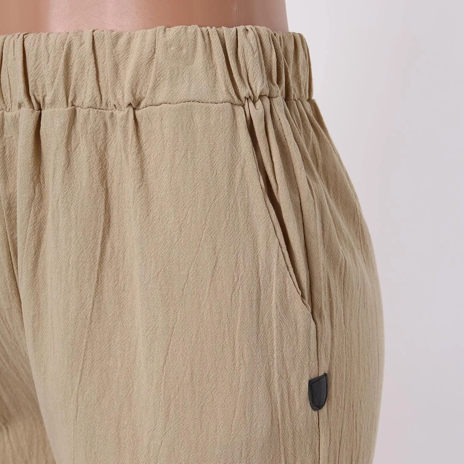 Womens Linen Blend Summer Y2K Streetwear Pants Elastic Waisted Baggy Stretchy Plus Size Trousers Beach