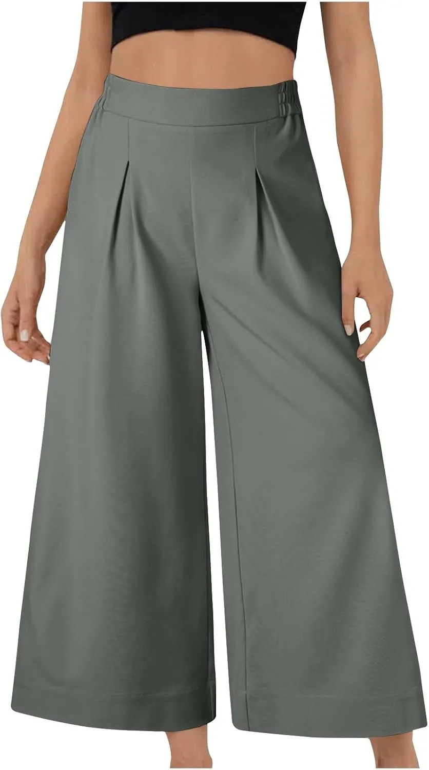 Womens Linen Pants 2025 Summer Casual Loose Wide Leg Palazzo Pants Spring High Waist Flowy Beach Trendy Outfits