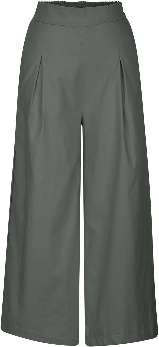 Womens Linen Pants 2025 Summer Casual Loose Wide Leg Palazzo Pants Spring High Waist Flowy Beach Trendy Outfits