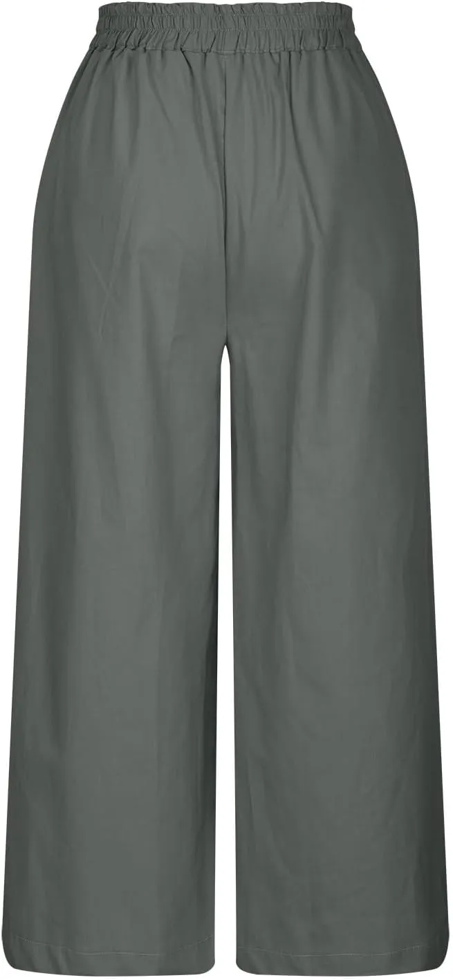 Womens Linen Pants 2025 Summer Casual Loose Wide Leg Palazzo Pants Spring High Waist Flowy Beach Trendy Outfits