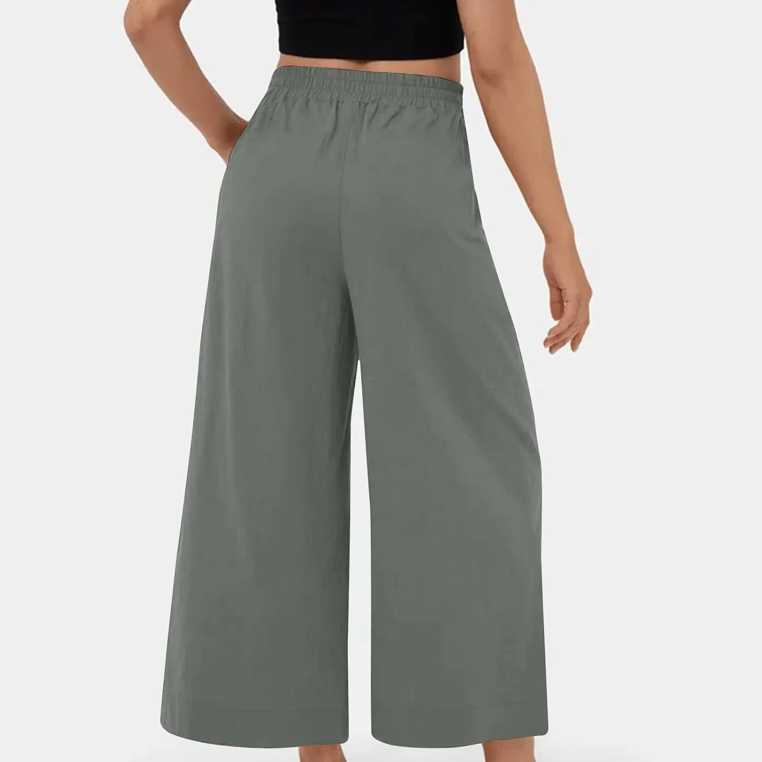 Womens Linen Pants 2025 Summer Casual Loose Wide Leg Palazzo Pants Spring High Waist Flowy Beach Trendy Outfits