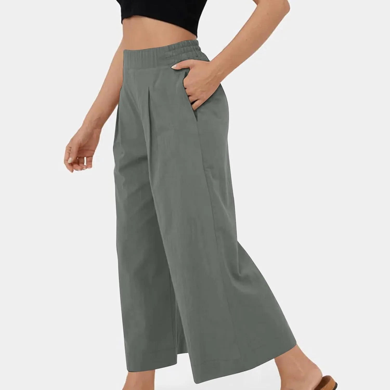 Womens Linen Pants 2025 Summer Casual Loose Wide Leg Palazzo Pants Spring High Waist Flowy Beach Trendy Outfits