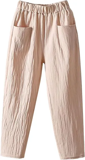 Womens Linen Summer Letter Patched Pants Elastic Waisted Stretchy Straight Plus Size Pant Trousers Vacation