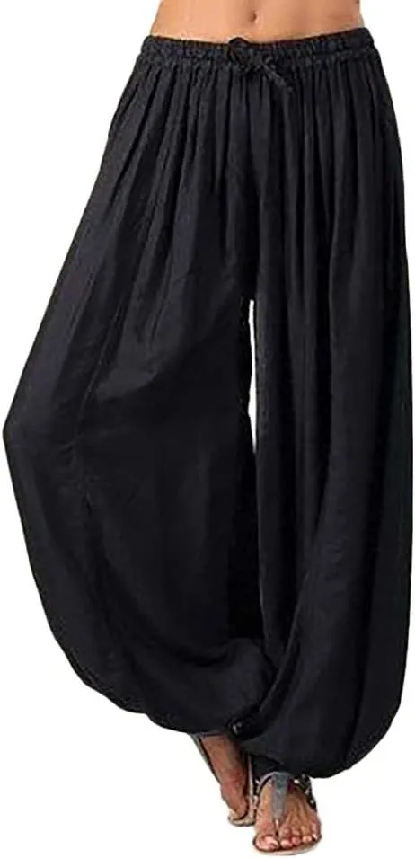 Women's Linen Summer Palazzo Palazzo Pants High Waist Wide Leg Slim-Fit Pants Travel