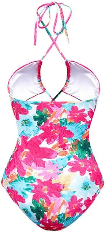 Women's One Piece Swimsuit with Cover up Wrap Skirt Floral Sarong Tummy Control Beach Bikini Set Bathing Suit