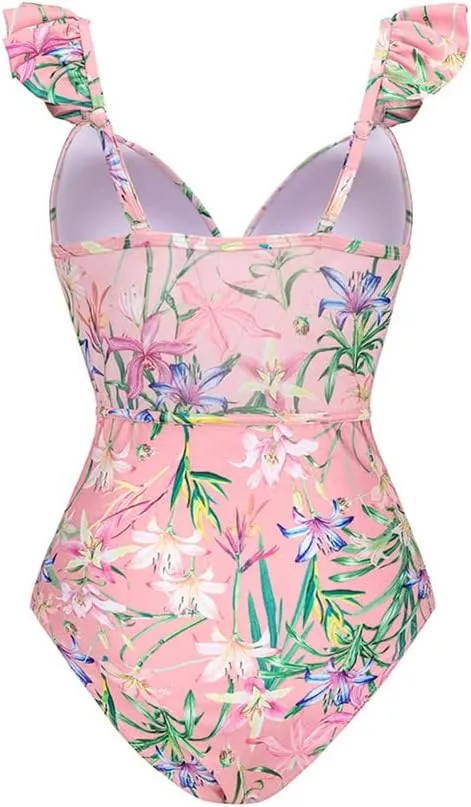 Women's One Piece Swimsuit with Cover up Wrap Skirt Floral Sarong Tummy Control Beach Bikini Set Bathing Suit
