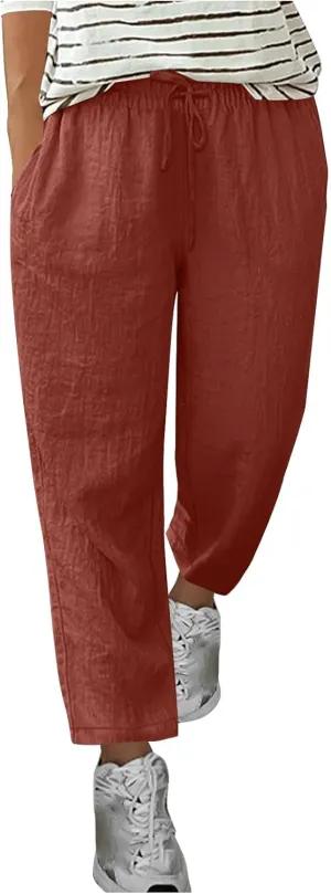 Women's Plus Size Linen Blend Pants Wide Straight Leg Trousers Comfy Casual Lounge Pants Women Lightweight Trousers