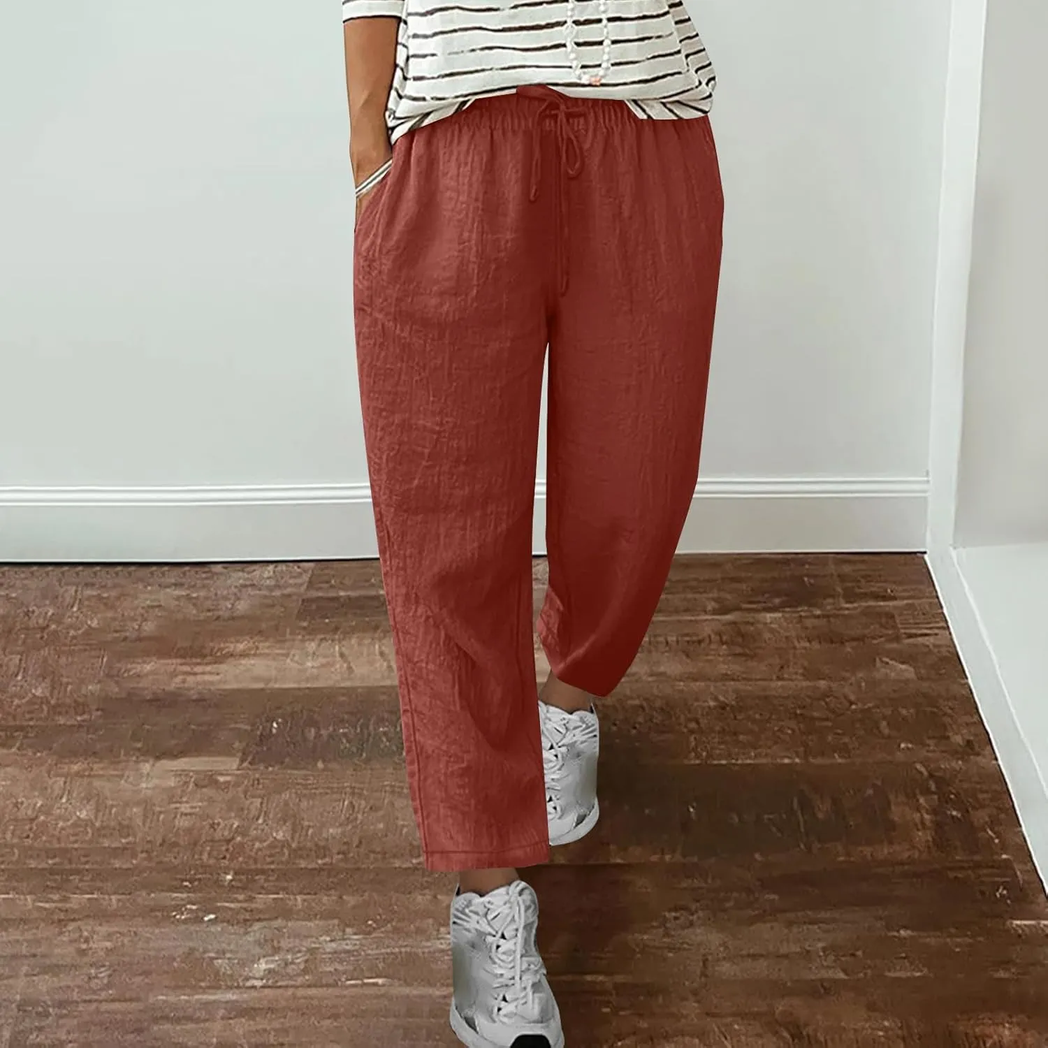 Women's Plus Size Linen Blend Pants Wide Straight Leg Trousers Comfy Casual Lounge Pants Women Lightweight Trousers
