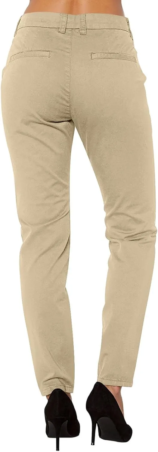 Women's Slim Fit Cargo Pant Work Pants Summer High Waisted Solid Button-On Business Casual Tight Trousers with Pockets