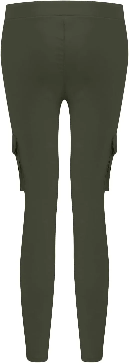 Women's Stretch Skinny Cargo Pants Casual High Waist Drawstring Cargo Joggers Butt Lift Pencil Trousers with Pockets