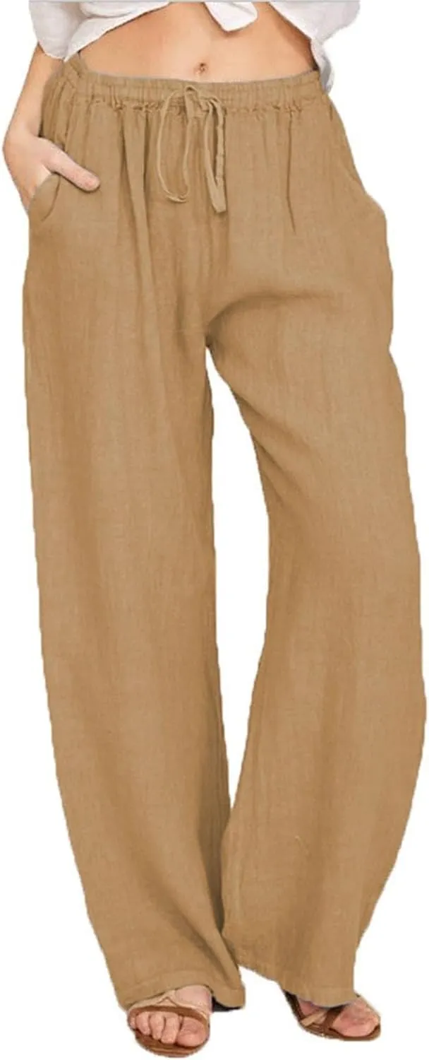 Women's Summer Drawstring Waist Wide Leg Loose Palazzo Pant 2025 Casual Lounge Beach Trendy Pants with Pockets