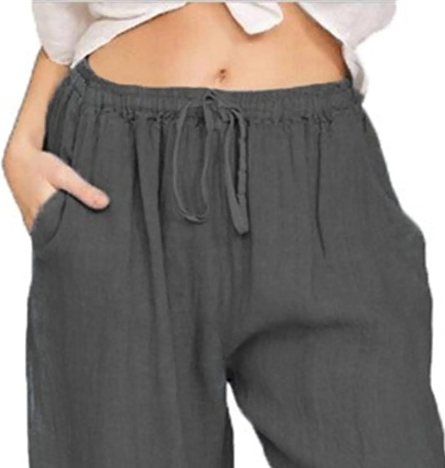Women's Summer Drawstring Waist Wide Leg Loose Palazzo Pant 2025 Casual Lounge Beach Trendy Pants with Pockets