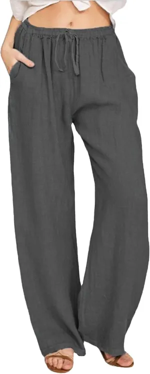 Women's Summer Drawstring Waist Wide Leg Loose Palazzo Pant 2025 Casual Lounge Beach Trendy Pants with Pockets