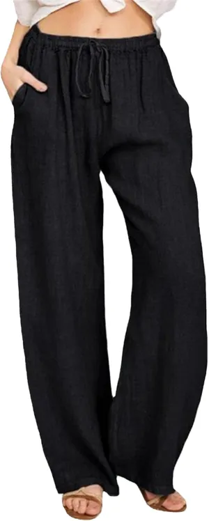 Women's Summer Drawstring Waist Wide Leg Loose Palazzo Pant 2025 Casual Lounge Beach Trendy Pants with Pockets
