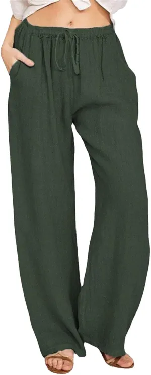 Women's Summer Drawstring Waist Wide Leg Loose Palazzo Pant 2025 Casual Lounge Beach Trendy Pants with Pockets