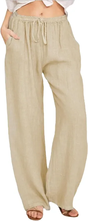 Women's Summer Drawstring Waist Wide Leg Loose Palazzo Pant 2025 Casual Lounge Beach Trendy Pants with Pockets