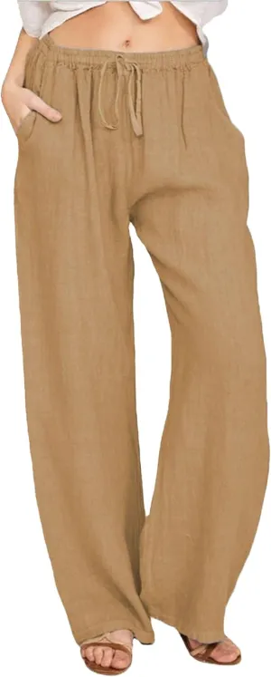 Women's Summer Drawstring Waist Wide Leg Loose Palazzo Pant 2025 Casual Lounge Beach Trendy Pants with Pockets