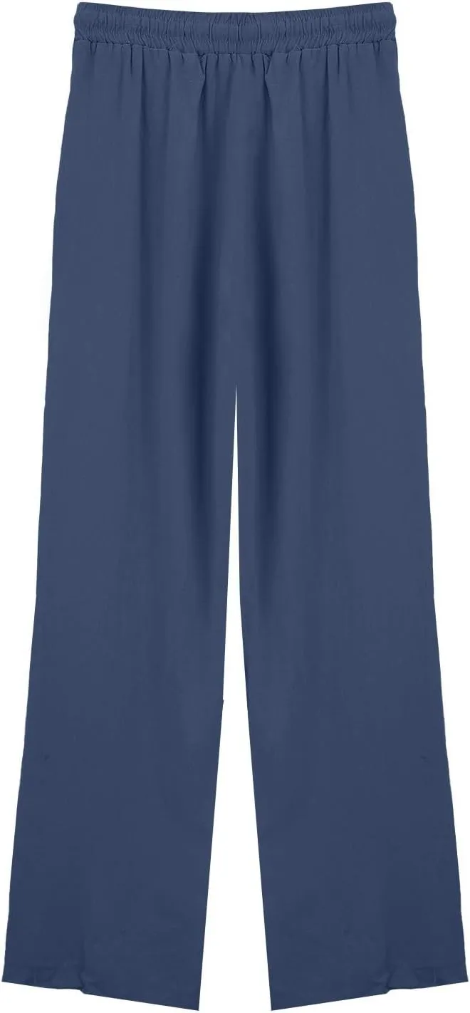 Women's Summer Pants Cotton Linen Drawstring Straight Leg Trousers Summer Lightweight Breahable Joggers Casual Pants