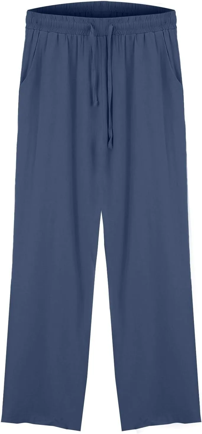 Women's Summer Pants Cotton Linen Drawstring Straight Leg Trousers Summer Lightweight Breahable Joggers Casual Pants