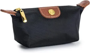 Womens Unique Change Purse Vintage Nylon Zip Coin Wallet Mini Bag (Black)