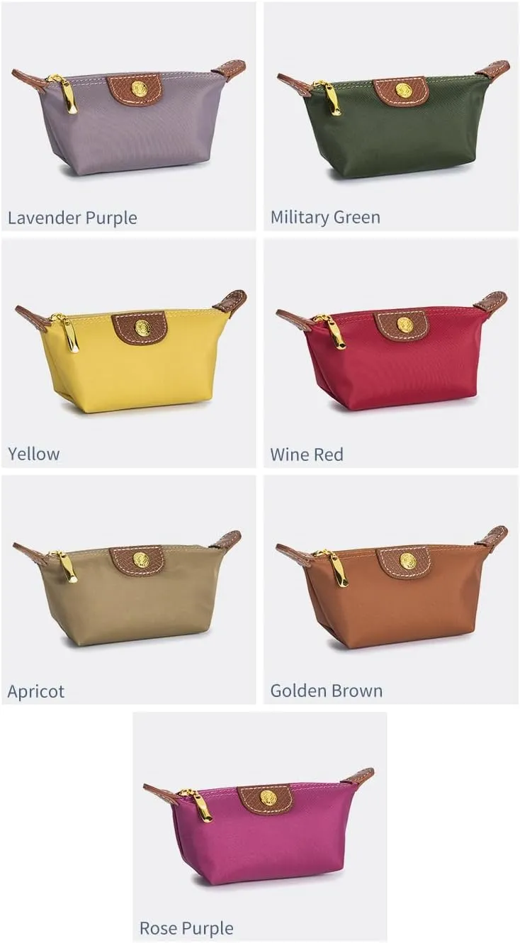 Womens Unique Change Purse Vintage Nylon Zip Coin Wallet Mini Bag (Brown)