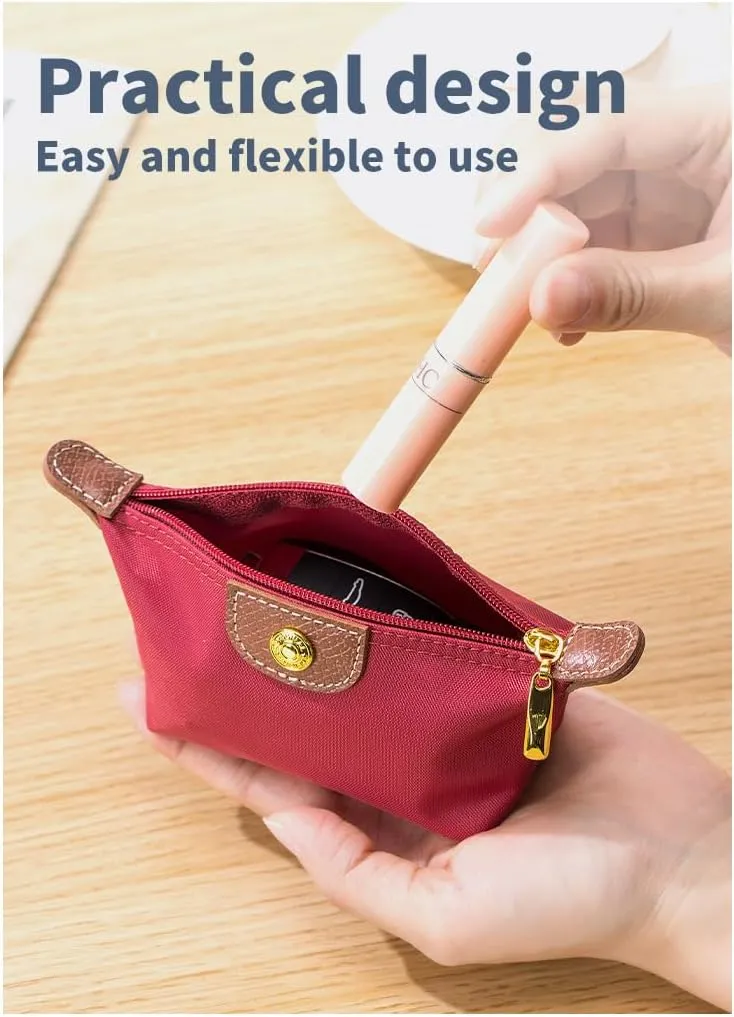 Womens Unique Change Purse Vintage Nylon Zip Coin Wallet Mini Bag (Brown)