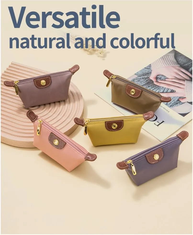 Womens Unique Change Purse Vintage Nylon Zip Coin Wallet Mini Bag (Brown)
