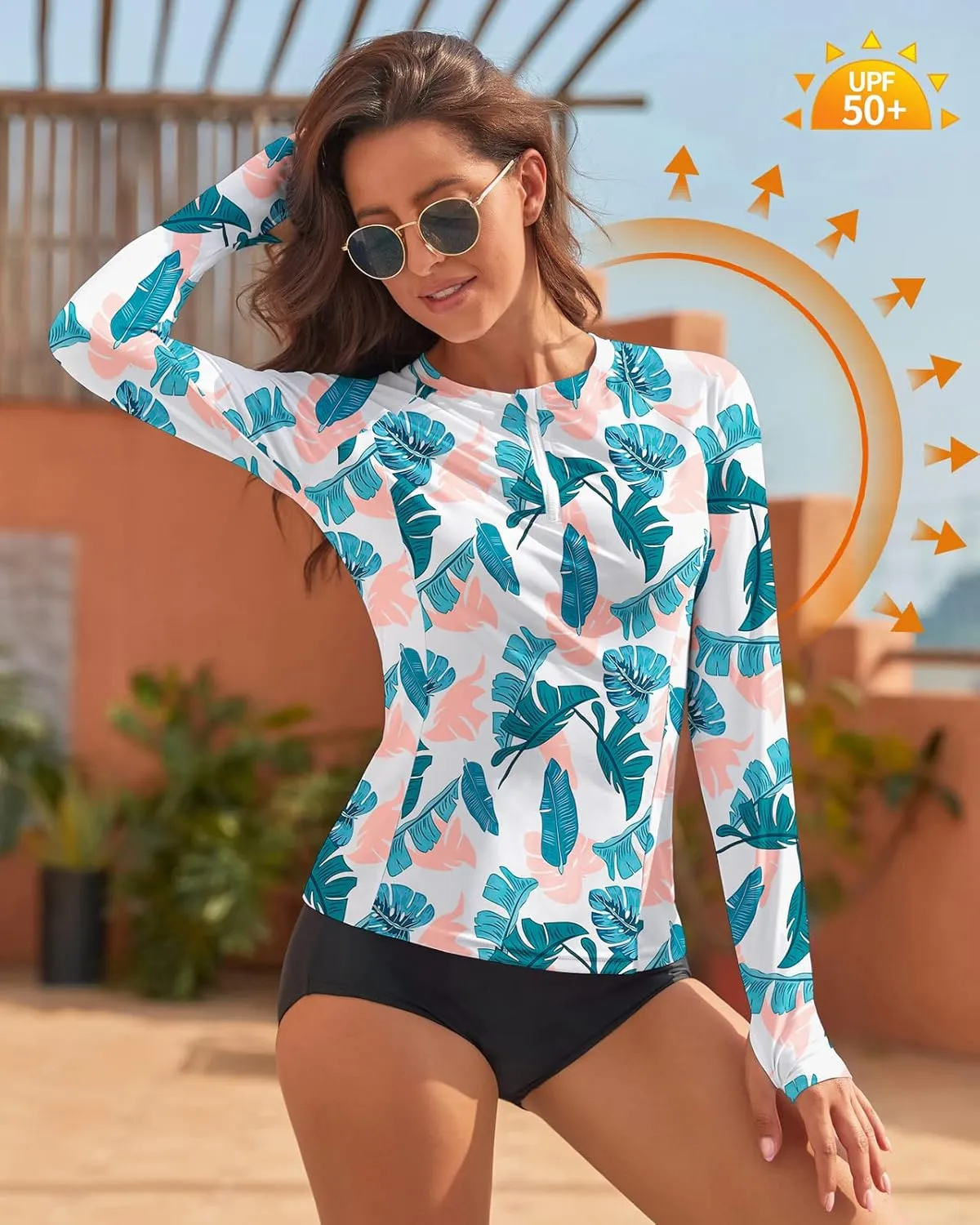 WOWENY Women Rash Guard Long Sleeve Swim Shirts UPF 50 Sun Protection Swimsuit Top Bathing Suit No Bottom