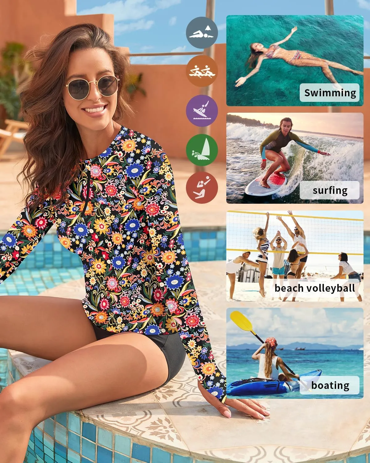 WOWENY Women Rash Guard Long Sleeve Swim Shirts UPF 50 Sun Protection Swimsuit Top Bathing Suit No Bottom